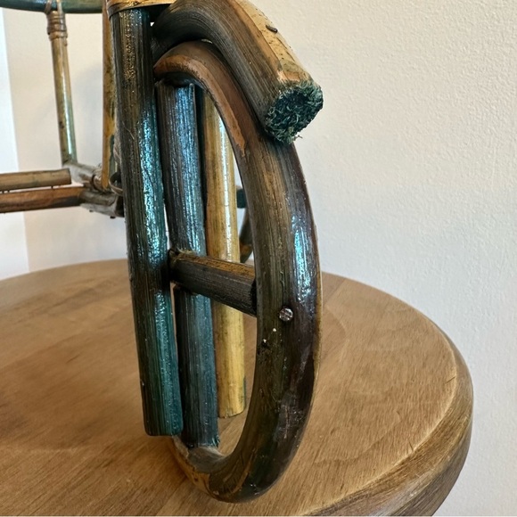 Vtg Bamboo Tricycle Bike Plant Stand Holder Wicker Rattan Boho NO PLANT OR POT - Picture 5 of 13